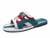 Men Sandals SKF-21 White-Blue Nappa-Orange Suede